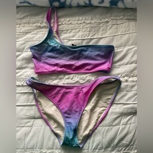 Triangl One shoulder Blue/Magenta Ombré Bikini Size Medium/XL Like new!!